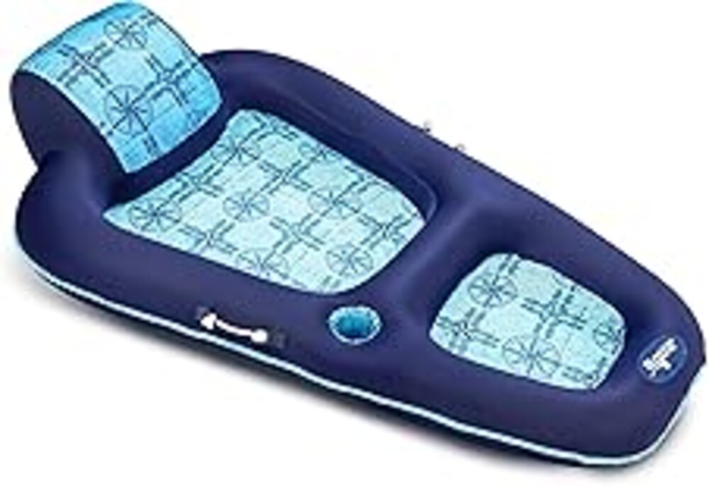 Aqua Luxury Water Lounge, X-Large, Inflatable Pool Float with Headrest, Backrest & Footrest, Navy/Light Blue