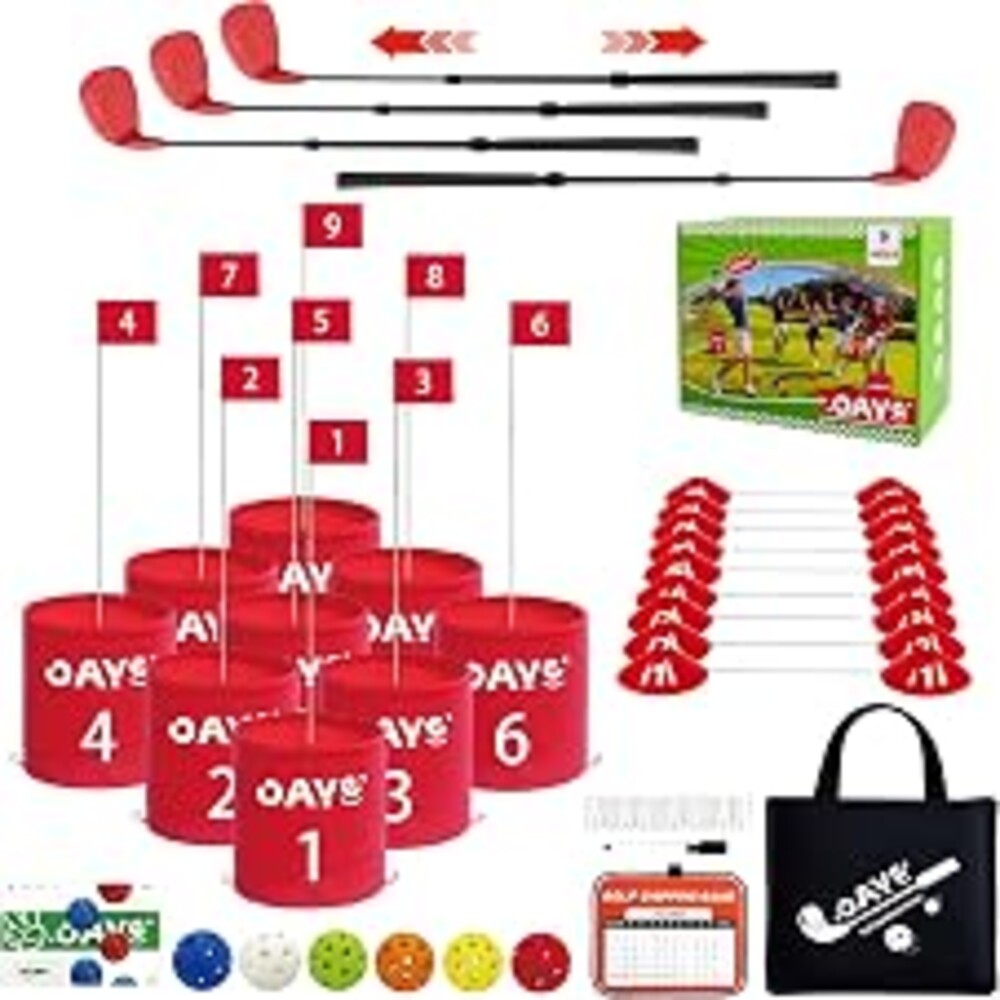 OAYE Backyard Golf Outdoor Games - Ultimate 9 Holes Golf Game Set with 3 Right + 1 Left Clubs, Lawn Golf Training for Adults & Amateur, Course Play Outdoor, Lawn, Park, Beach, Yard