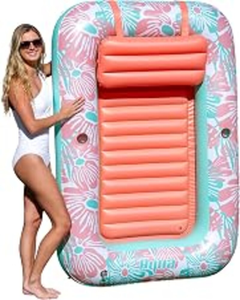 Aqua Inflatable Tanning Pool Lounger, Premium Pool Float with Cupholders and Removeable Pillow for Relaxation and Fun