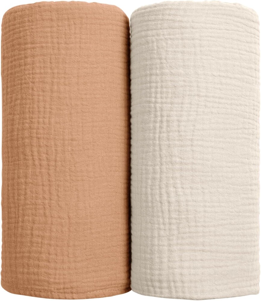 lulumoon Muslin Swaddle Blanket Baby - Cotton Swaddling Blanket Soft Baby Receiving Blankets Neutral 2Pack(Caramel)