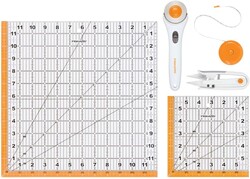 Fiskars Crafts Essentials 5-Piece Set - 45mm Blade Rotary Cutter for Fabric, Self Healing Cutting Mat, and Sewing Ruler - Craft Supplies - White/Gray