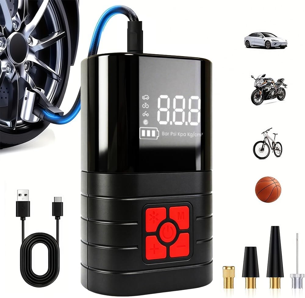Portable Car Tire Inflator Air Compressor, 120PSI Electric Air Pump with Digital Pressure Gauge, Auto Shut Off, LED Light, for Car SUV Motorcycle Bike Balls