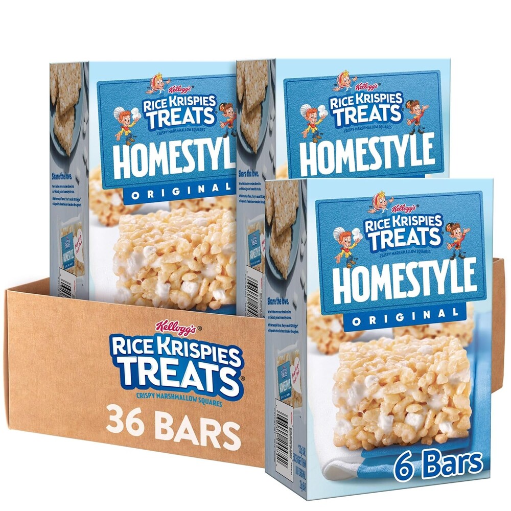Rice Krispies Treats Homestyle Crispy Marshmallow Squares, Kids Snacks, Snack Bars, Original (6 Boxes, 36 Bars)