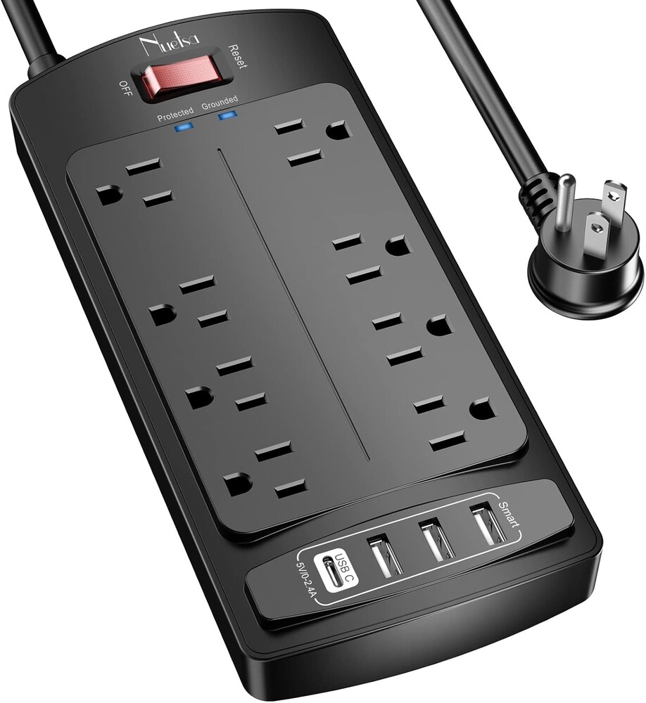 Surge Protector Power Strip - Nuetsa Flat Plug Extension Cord with 8 Outlets and 4 USB Ports, 6 Feet Power Cord (1625W/13A),