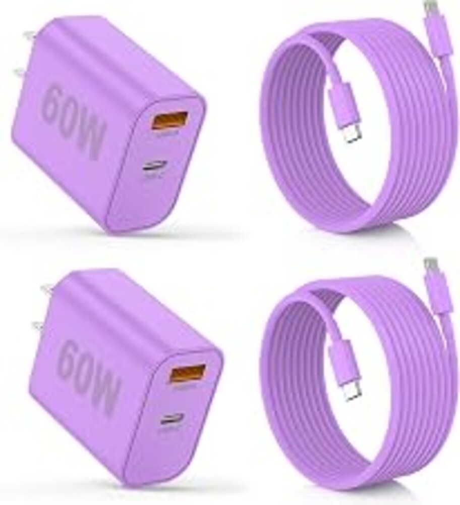 iPhone 17/16/15 Pro/Pro Max Charger, Dual Port USB-C Wall Charger with PD 40W & QC 20W Fast Charging, 10FT USB-C Cable for iPhone, iPad Pro, MacBook M1/M2/M3, Android (Purple, 10 FT)