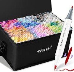 SFAIH Alcohol Markers Brush & Fine - 217 Colors Double Tipped Art Markers for Adult Coloring Illustration, Gifts for Artist Adult - Adjustable Shoulder Strap & Faux Leather Lining & Outer Zip Pocket