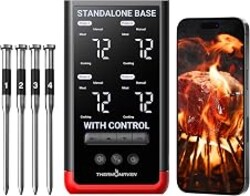 ThermoMaven Smart Bluetooth Wireless Meat Thermometer: Standalone Base, WiFi Unlimited Range, 6 Sensors with Commercial-Grade NIST Certified Accuracy, 4 Probes for Restaurant Kitchen, BBQ/Grill/Oven
