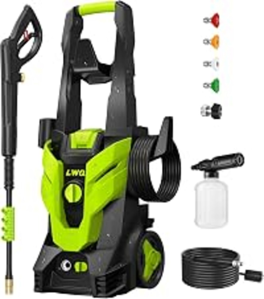 Pressure Washer, Power Washer with 4 Quick Connect Nozzles 1 Foam Cannon, High Pressure Cleaning Machine for Cars/Fences/Driveways/Patios/Farms/Home Cleaning(Bright Green)