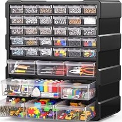PurKeep Drawer Organizer for Garage Building Bricks Storage,Thicker Craft Organizers Storage with Dividers Labels for Hardware,Screws,Nuts Bolts,Teacher Toolbox,Charms, Beads,Craft