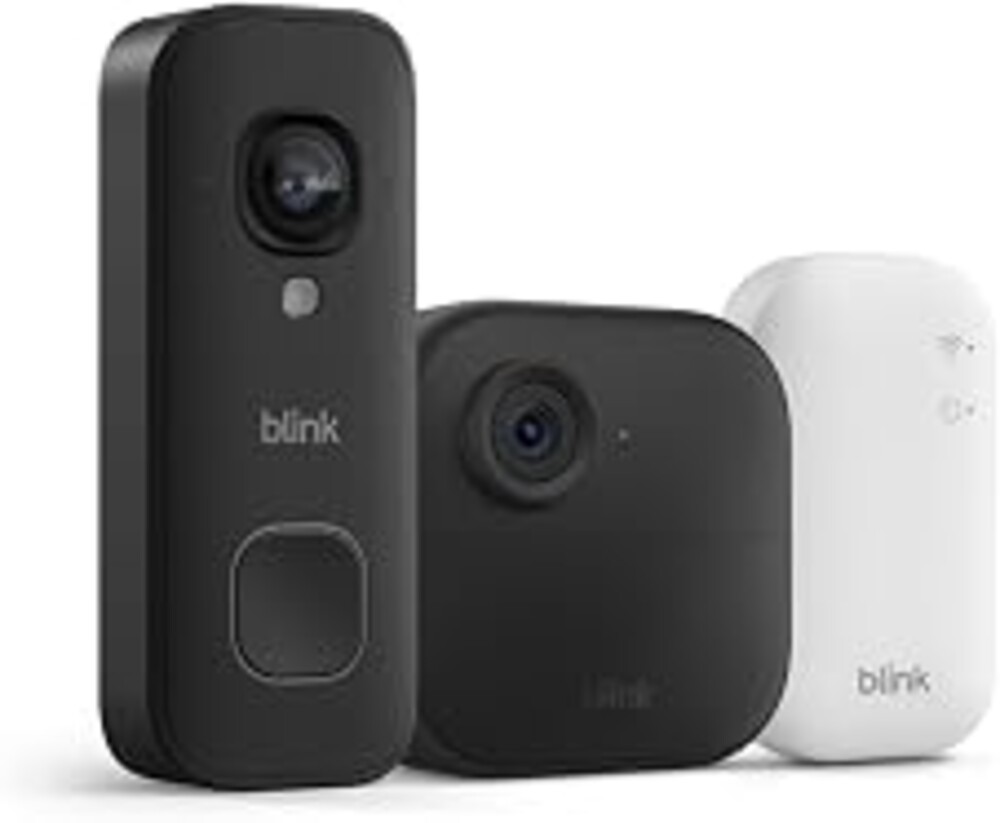 Blink Outdoor 4 and Wired Doorbell 2K+ (newest model) — Two-year battery 1080p camera and 2K hardwired doorbell. Sync Module Core included — 1 Camera + Doorbell (Black)