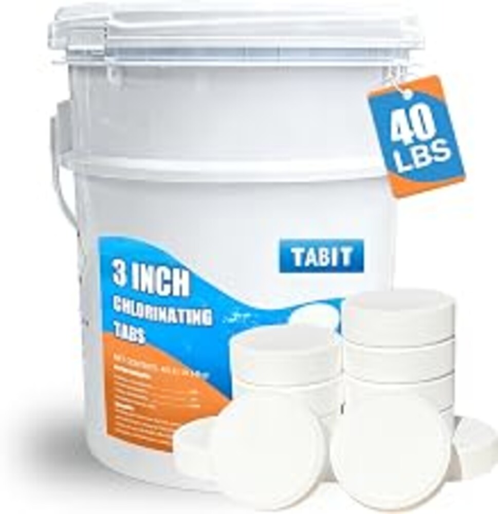 Chlorine Tablets 3 inch 40 Pounds, TABIT Swimming Pool Long Lasting Chlorinating Tablets, Slow Dissolving, Tri-Chlor for Swim Pool, Hot Tubs, Spa