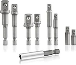 NEIKO 00257 Socket Adapter Extension Drill-Bit Set, Includes 1/4-, 3/8-, and 1/2-Inch Drives, Made with CrV Steel, 9-Piece Extension Set, Includes a Magnetic Bit Holder