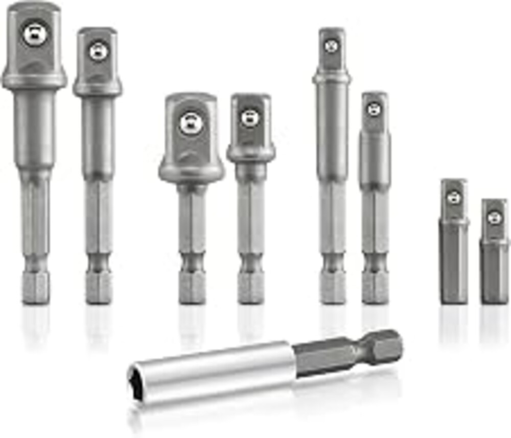 NEIKO 00257 Socket Adapter Extension Drill-Bit Set, Includes 1/4-, 3/8-, and 1/2-Inch Drives, Made with CrV Steel, 9-Piece Extension Set, Includes a Magnetic Bit Holder