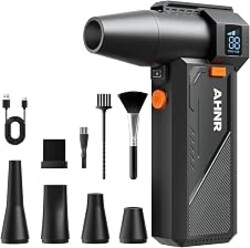 AHNR Compressed Air Duster, 160,000RPM Powerful Electric Air Duster Blower Rechargeable with Brushless Motor, 3-Gear Adjustable Mini Air Blower Cordless for Computer, Keyboard, Home, Outdoor and Car