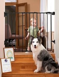 Babelio Baby Gate for Stairs, Kitchen & Doorways, No Bottom Bar| One-Handed Operation| Auto-Close| Hardware Mount (Drill Needed) Safety Dog/Pet Gate (Black - B17, 26-43" W, 28" H)