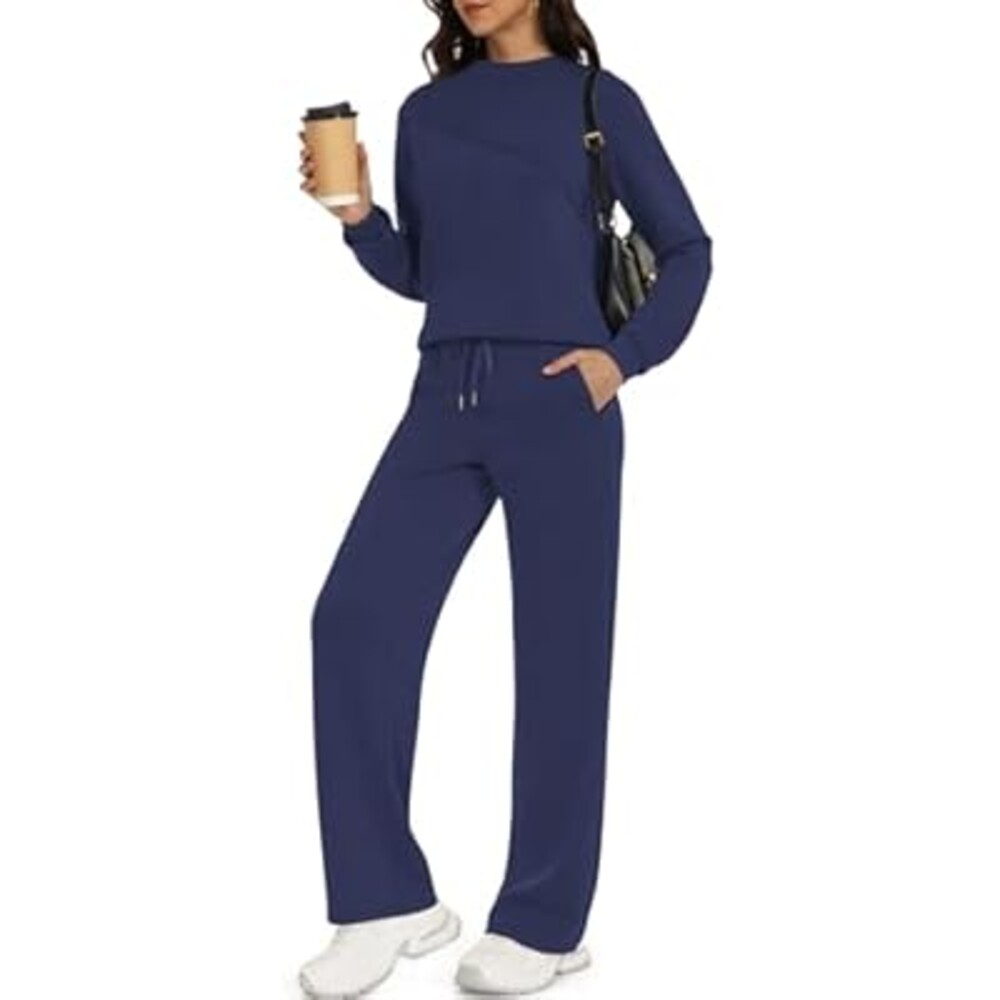 Casly Lamiit Women's 2 Piece Lounge Set Trendy Casual Outfits Boat Neck Sweatshirt Wide Leg Sweatpants Travel Tracksuit Sets