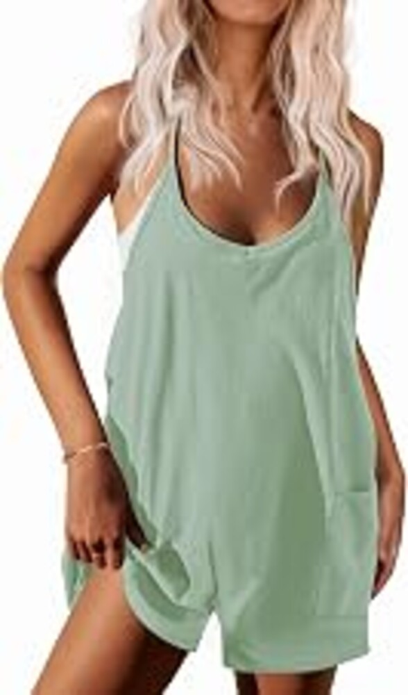 Ekouaer Rompers for Women Summer Casual Sleeveless Spaghetti Strap Shorts Overalls Jumpsuits Beach Outfits with Pockets