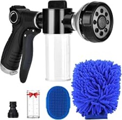 EVILTO Garden Hose Nozzle, High Pressure Hose Spray Nozzle 8 Way Spray Pattern One-Touch Sprayer for Watering Plants, Lawn, Patio, Car Wash, Cleaning，Showering Pet