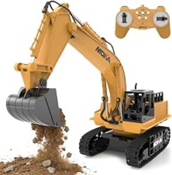 Remote Control Excavator Toy Metal Shovel with Lights Sounds & 680° Rotation, 2400mAh Batteries,120Mins (Max) Runtime 11 Channel rc Excavator Toy Birthdays & Father's Day STEM gift toys 4-7 8-11