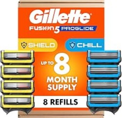Gillette Mens Razor Blade Refills, 4 ProGlide Chill Cartridges, 4 ProGlide Shield Cartridges, Shields against Skin Irritation, Cools to sooth skin, 8 Count (Pack of 1)