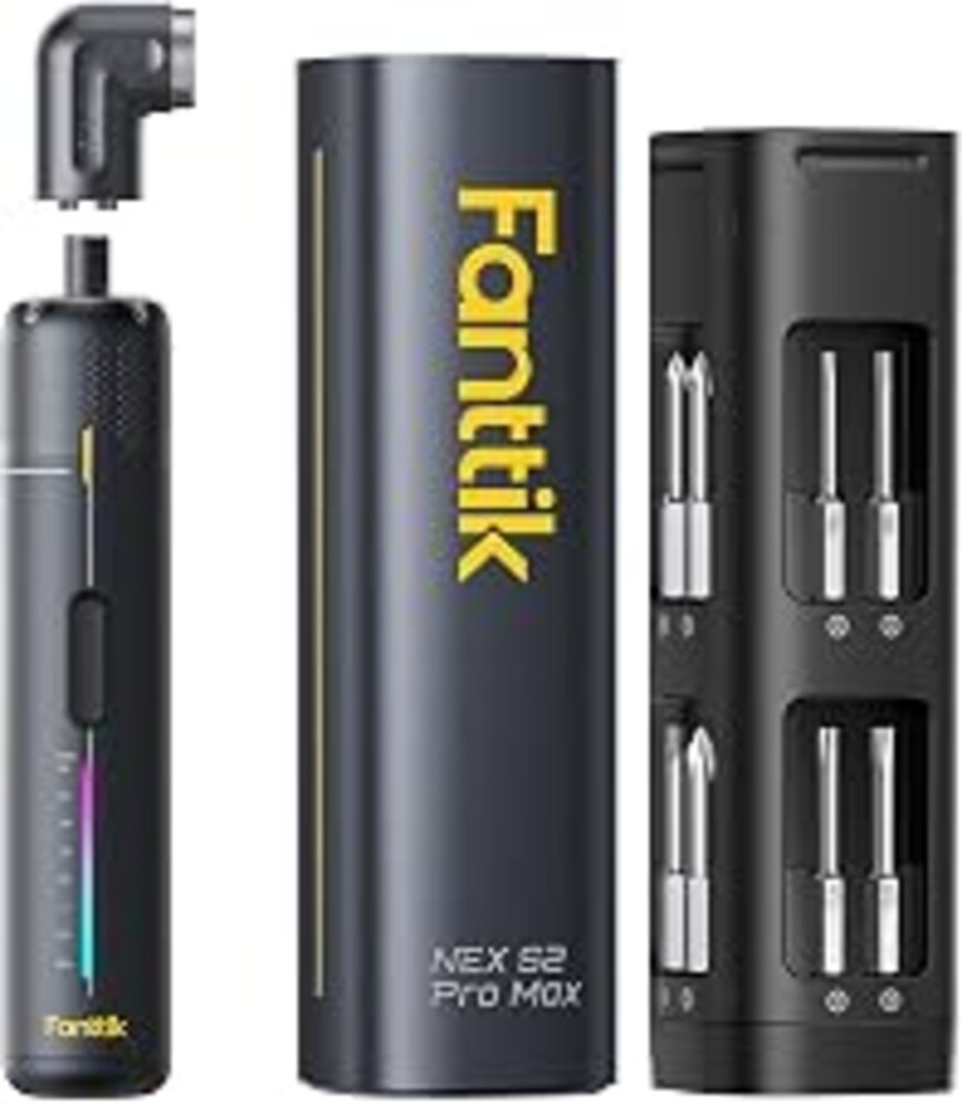 Fanttik S2 Pro Max Electric Screwdriver, Cordless Screwdriver Set, 7 Torque Settings, 0.5 to 6N.m, 16 Magnetic Bits, 1/4''Hex Shank, with Separate 90° Angle Adapter for Tight Space and Household DIY