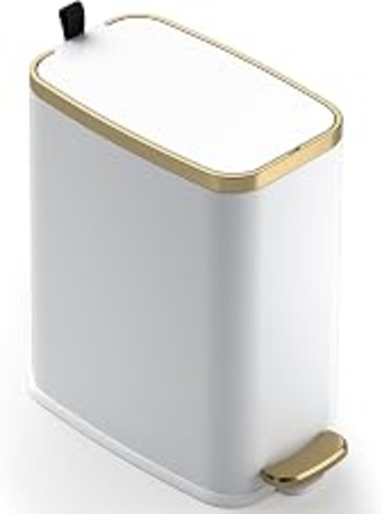 CEROELDA Small Bathroom Trash Can with Lid Soft Close-5L/1.3 Gal Stainless Steel Garbage Can-Step Pedal Wastebasket Slim Trash Bin for Office, Bedroom, Toilet, Live Room-White