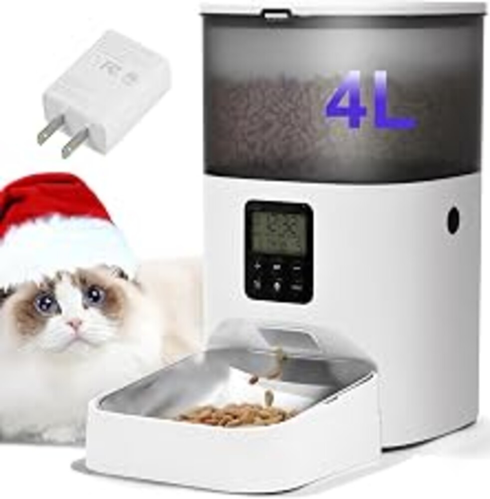 Automatic Cat Feeder, 4L Cat Food Dispenser with 10s Voice Recorder, Pet Feeder up to 8 Meals per Day, Timed Dog Feeder with Dry Food Sealed Ring