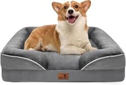 Spotted Play Orthopedic Dog Bed with Sides - Dog Sofa Beds for Medium Dogs, Supportive Foam Pet Couch Bed with Washable Removable Cover, Waterproof Lining and Non-Slip Bottom, Grey - M