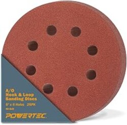 POWERTEC 25PK, 40 Grits, Sanding Discs 5 Inch - Hook and Loop, 5 Inch 8 Hole Aluminum Oxide Sandpaper Discs, Woodworking Sanding Pads for Random Orbital, Palm, Air, DA & Pneumatic Sander (45004)