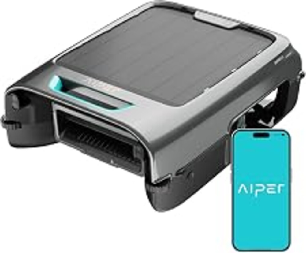 AIPER EcoSurfer S2 Solar Powered Pool Surface Skimmer Robot with APP Support, 24/7 Continuous Cleaning, Dual Charging Modes, Smart Obstacle Avoidance, 150-um Filtration, OTA Upgrade, Gray