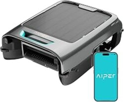 AIPER EcoSurfer S2 Solar Powered Pool Surface Skimmer Robot with APP Support, 24/7 Continuous Cleaning, Dual Charging Modes, Smart Obstacle Avoidance, 150-um Filtration, OTA Upgrade, Gray