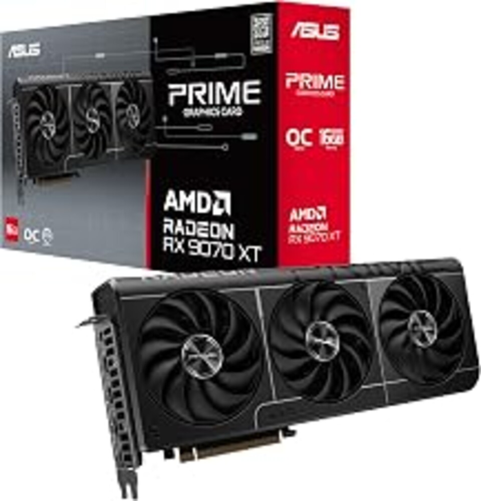 ASUS Prime AMD Radeon RX 9070 XT 16GB GDDR6 OC Edition Graphics Card, AMD (PCIe 5.0, HDMI/DP 2.1, 2.5-Slot Design, Axial-tech Fans, Ball Bearings, Dual BIOS, GPU Guard), 3 Year Warranty