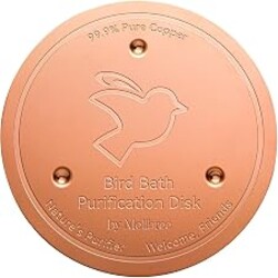 Mellbree Bird Bath Copper Disc, 0.6mm Reinforced 99.99% Pure Copper Cleaning Disk for Physical Safe Clean Water All-Season, Universal Fit for Outdoor Birdbaths, Bowl, Bird Bath Solar