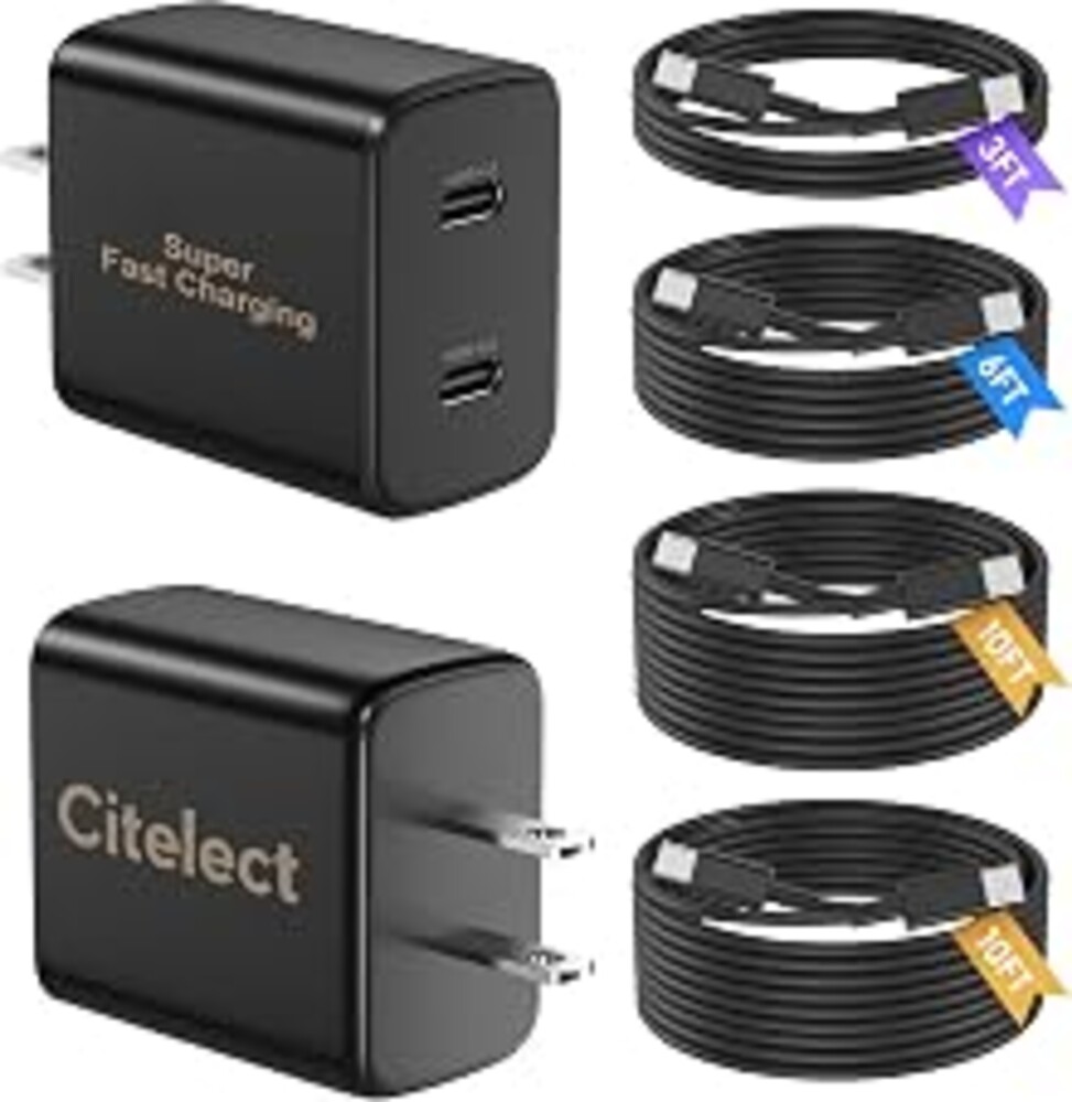 Super Fast Samsung Charger Type C, 2Pack Dual Port USB C Fast Charger Block with Long 3/6/10/10FT USB C to C Cable for Samsung Galaxy S26/S25/S25 Ultra/S25+/S24/S24Ultra/S24+/S23/iPhone 17 - Black