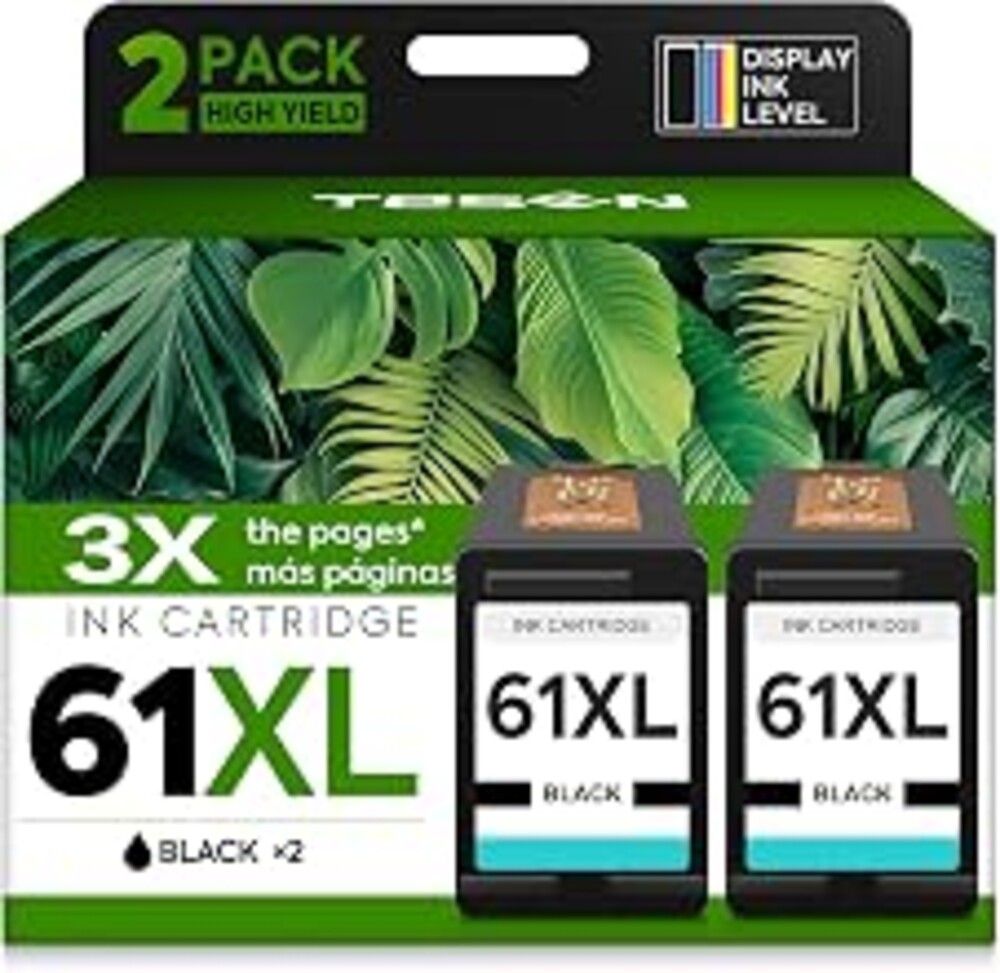 61XL ink 61 Black Replacement for HP 61 Black Ink Cartridge HP61 XL Works with HP Envy 5530 4500 4502 5535 Deskjet 2540 2541 3050 3510 1510 OfficeJet 4630 4632 Printer Ink Cartridges (Black 2-Pack)