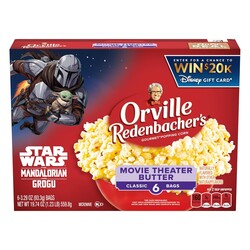Orville Redenbacher’s Microwave Popcorn, Movie Theater Butter Flavor, 3g Fiber Per Serving, 3.29 oz., 6-Count