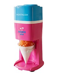 Nostalgia Shave Ice and Snow Cone Machine, Multi-Use Ice Shaver for Frozen Treats, Slushies, Snow Cones, and More – Reusable Cup and Ice Mold, Stainless Steel Blades – Pink