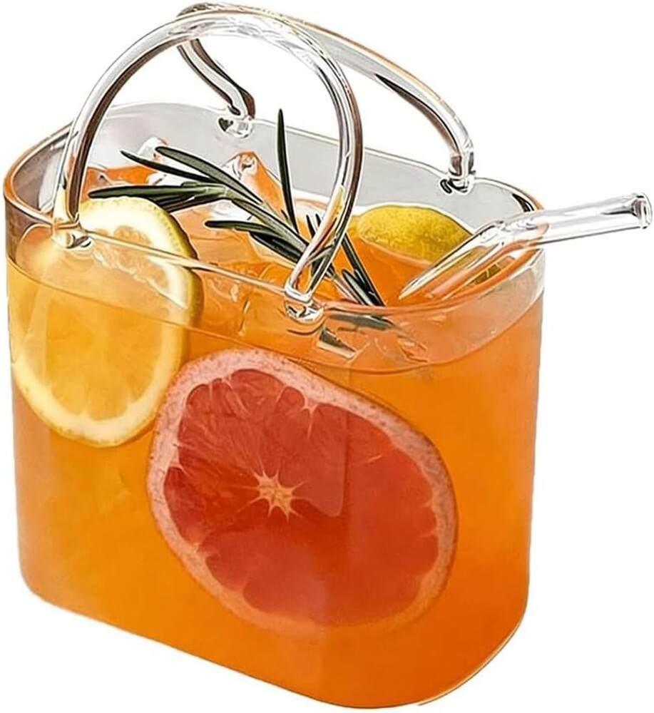 1PC Purse Drinking Glass, Glass Purse for Drinks, Unique Wine Glasses with Straw, Fish Bowl Vase, Creative Unique Drinking Glass for Fruit Juice, Tea, Coffee, Flowers, Gift