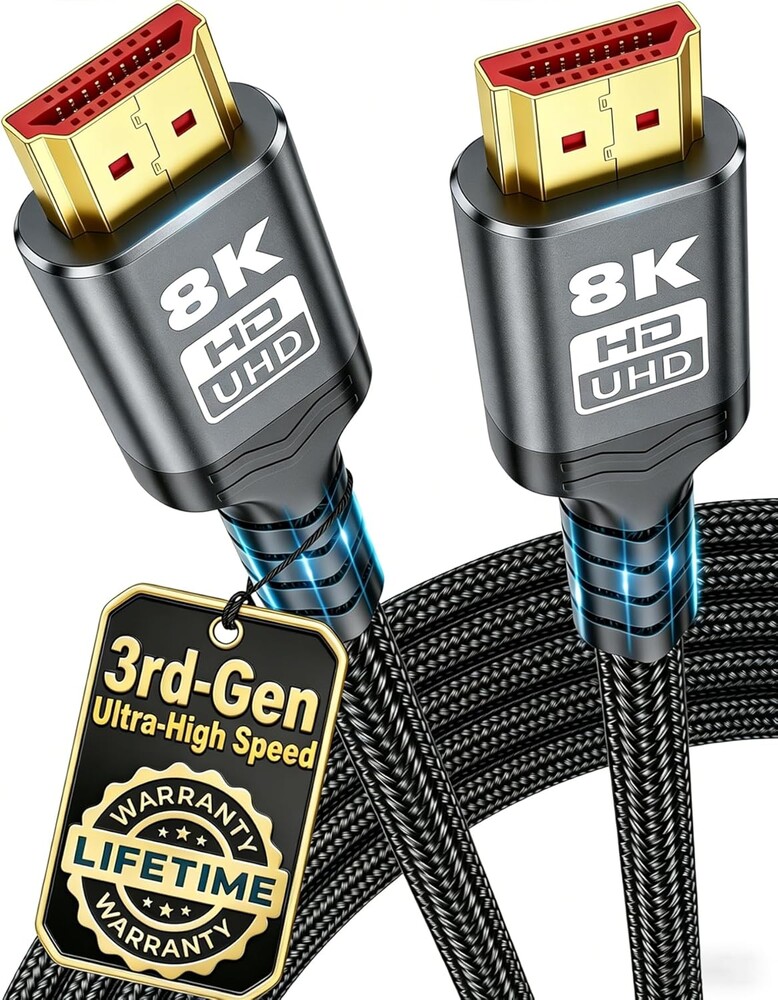 10K 8K HDMI Cable 10FT, 48Gbps Gold-Plated Ultra High Speed Military Grade Nylon Braided HDMI 2.1 Cord (8K@60Hz 7680x4320, 4K@120Hz) Supports Dynamic HDR 10 3D Dolby Atmos, Compatible with Roku/TV/PS5