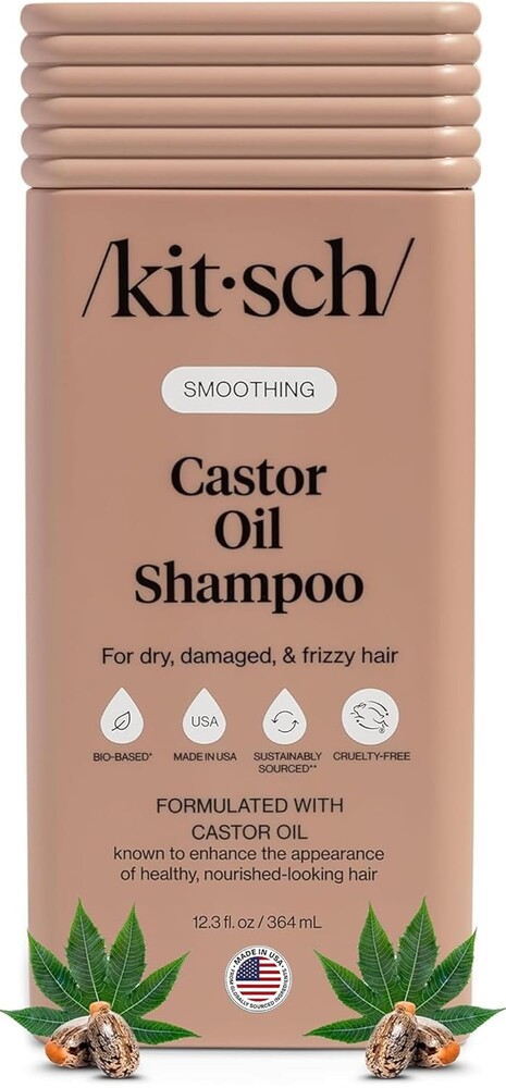 Kitsch Smoothing Castor Oil Liquid Shampoo – Nourishing Hair Shampoo for Women & Men – Smooths Dry, Damaged & Frizzy Hair – Clean, Bio-Based, Color-Safe Hair Care, Made in USA – 12.3 oz