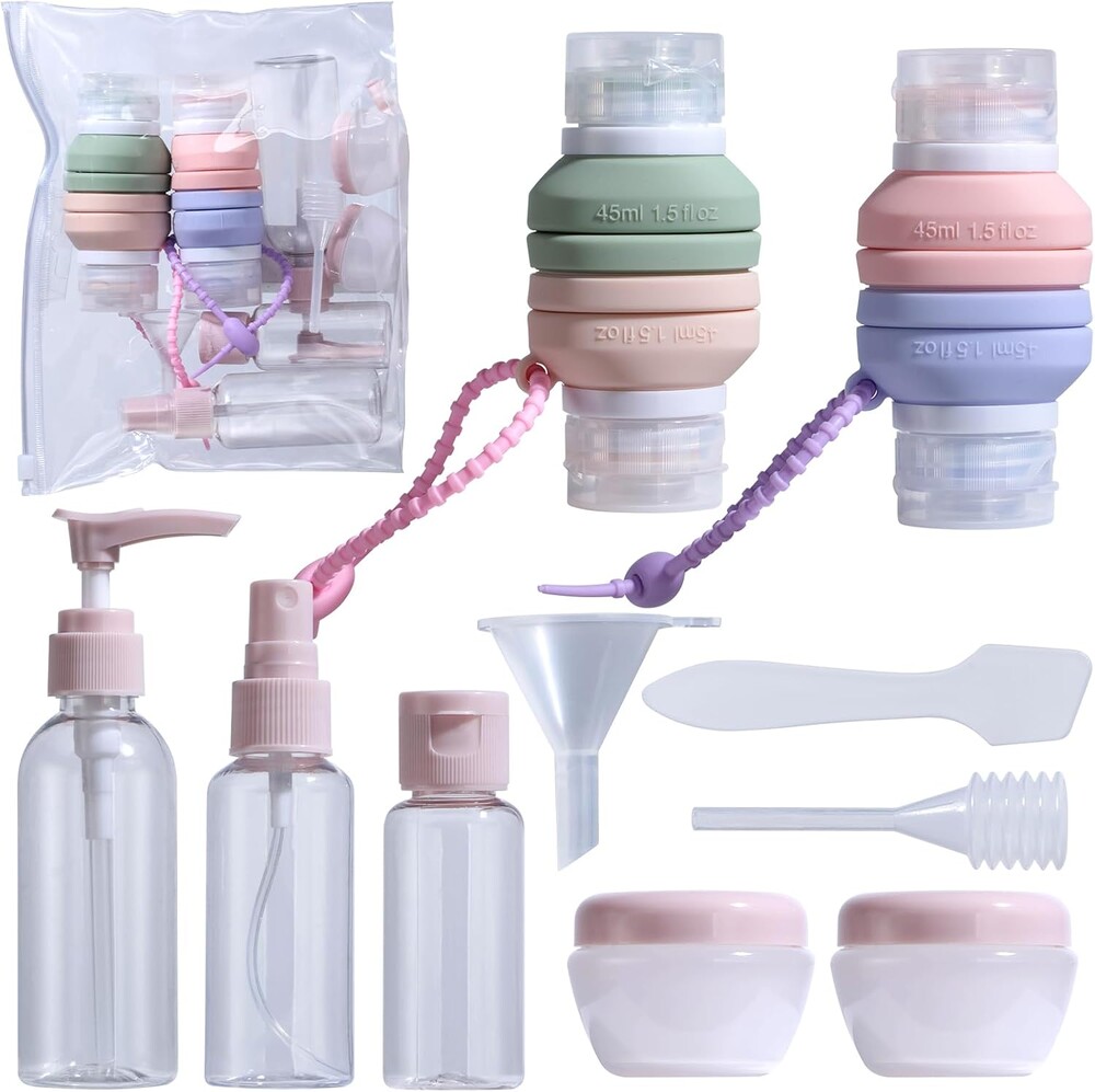 BS-MALL10-pack Leak-proof Travel Bottles Set - Silicone Shampoo & Conditioner Containers With Folding Design & Toiletry Bag For Convenient Trips Shampoo Lotion Skincare