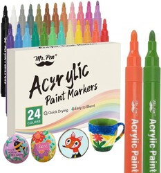 Mr. Pen- Acrylic Paint Markers, 24 Pack, Colorful, Paint Pens for Rock | Fabric, Wood, Glass, Craft, Decoration, Stocking Stuffers, Scrapbook Supplies, Art Supplies