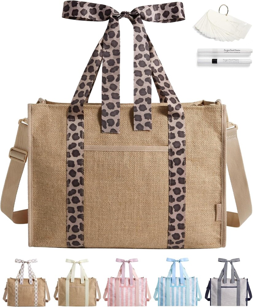 BAGSMART Beach Tote Bag for Women, Personalized Teacher Appreciation Gifts | Self-standing Sandproof Mesh Bag, Custom Jute Gift Tote w/ Stencils & Markers, Monogrammed Gift Bag Travel Cruise Essentials