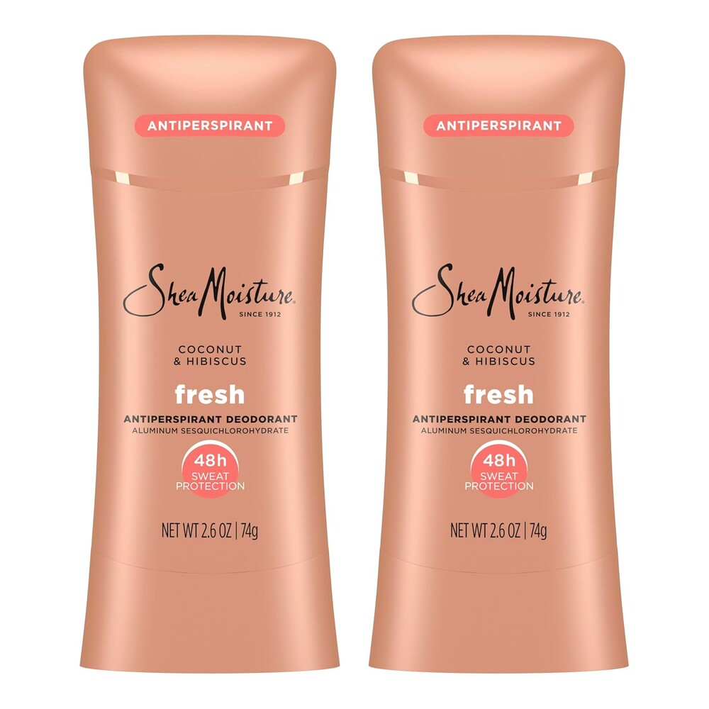 SheaMoisture Antiperspirant Deodorant Stick Fresh Coconut & Hibiscus 2 Count for 48HR Sweat & Odor Protection with No Parabens & No Mineral Oil 2.6 oz