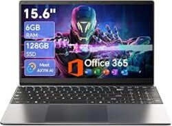 AKCHART 15.6 Inch Laptop with AI, Office 365, 6GB RAM 128GB SSD, Quad-Core Processor, Win 11 Home Laptops Computer, IPS FHD, 180°Viewing, Type-C, WiFi 5, BT4.2, Portable Thin Business Student Laptops
