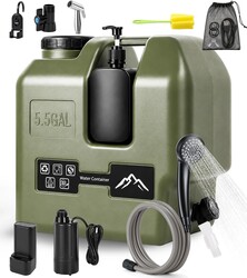 Portable Shower for Camping with Water Jug, Electric Rechargeable Camping Shower, 5.5-Gal Food Grade Water Container IPX7 Waterproof Outdoor Camp Pump for Hiking Beach, Travel, Pet Bath