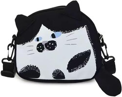 Cute Nylon Black Cat Shoulder Bag, Crossbody Bag, Novelty Purse, Kawaii Animal Purse with Zipper for Women