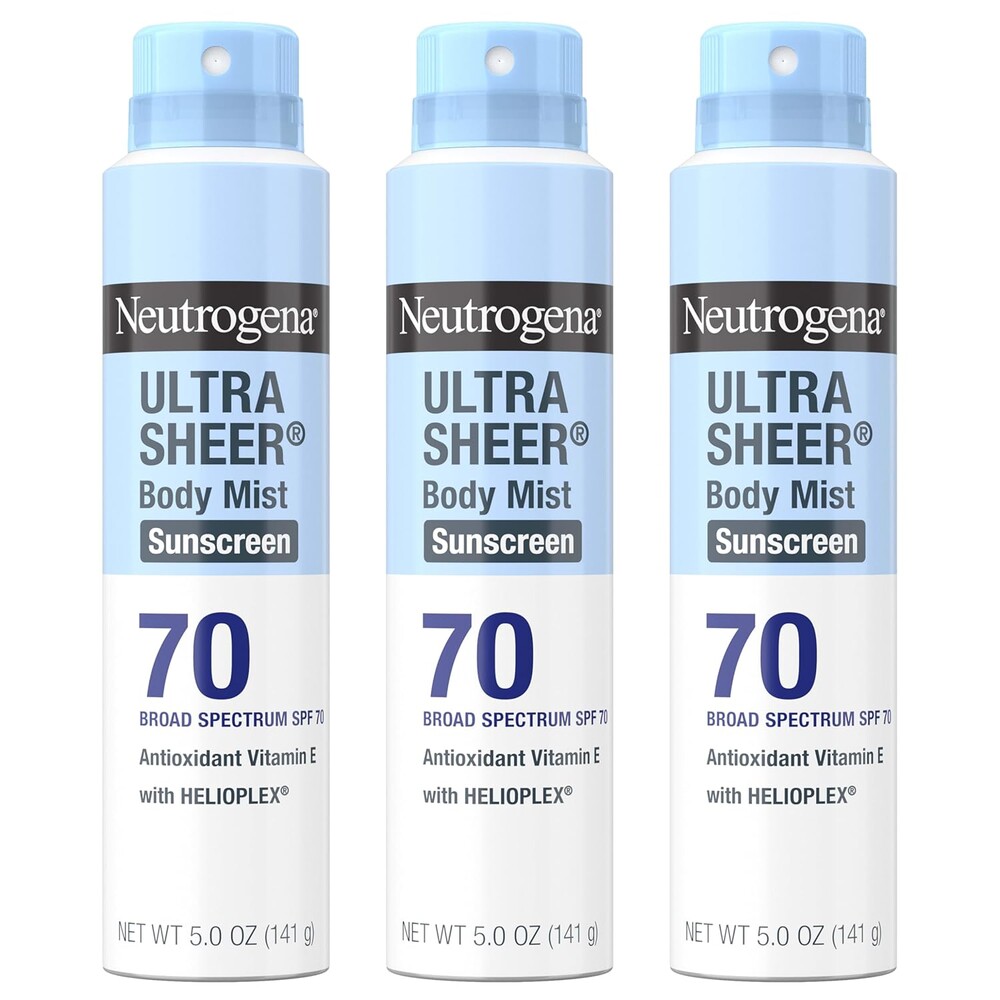 Neutrogena Ultra Sheer Dry Touch Sunscreen Spray SPF 70 Broad Spectrum UVA UVB Protection Lightweight Water Resistant up to 80 Minutes PABA Oxybenzone Free, 3-pack of 5 oz