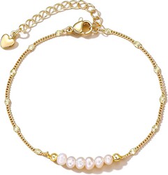 GINAZL Natural Freshwater Pearl Bracelets for Women 6-7MM Rice-Shaped Pearl 23CM End-to-End Length