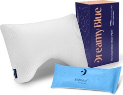 DreamyBlue Moon Pillow • Adjustable Loft, Luxury Cover, Shredded Memory Foam • for Back, Side and Combination Sleepers • Neutral Alignment for All • CertiPUR-US Certified Foam (Queen)